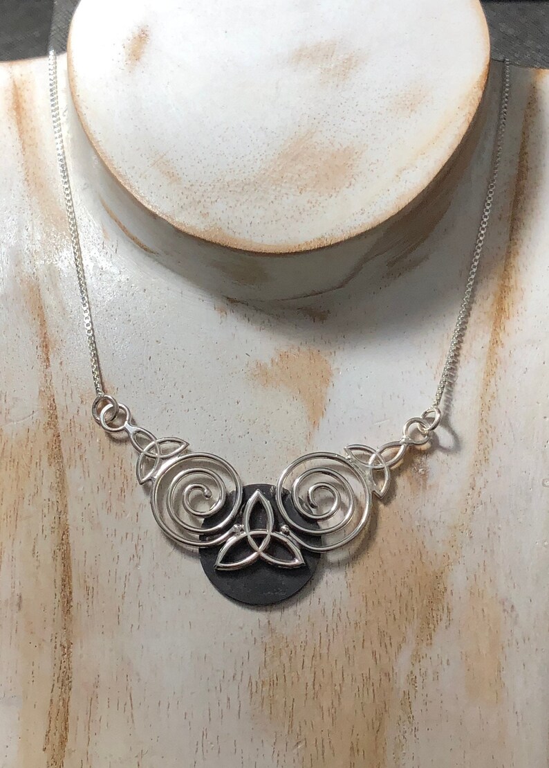 Celtic Knot Spiral Necklace in Sterling Silver with 16 inch Box Chain, Gifts For Her, Anniversary, Irish Bridal image 5