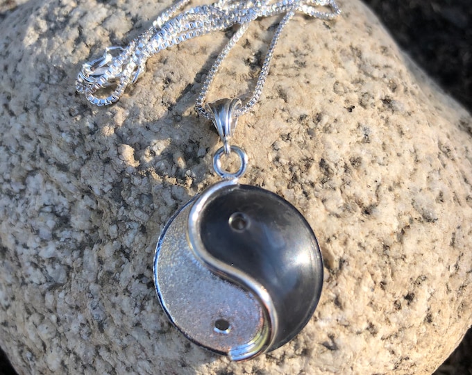 Yin Yang Necklace, Zen Necklace, Handmade Yin Yang Jewelry, 18 Inch Sterling Box Chain, Sterling Silver, Handmade, Eastern Religious Jewelry