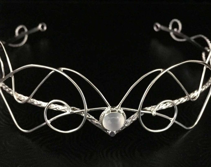 Renaissance SCA Wedding Tiara in Sterling Silver, Moonstone Bridal Headpiece, Sterling Silver Wedding Circlet, Alternative Bridal Jewelry