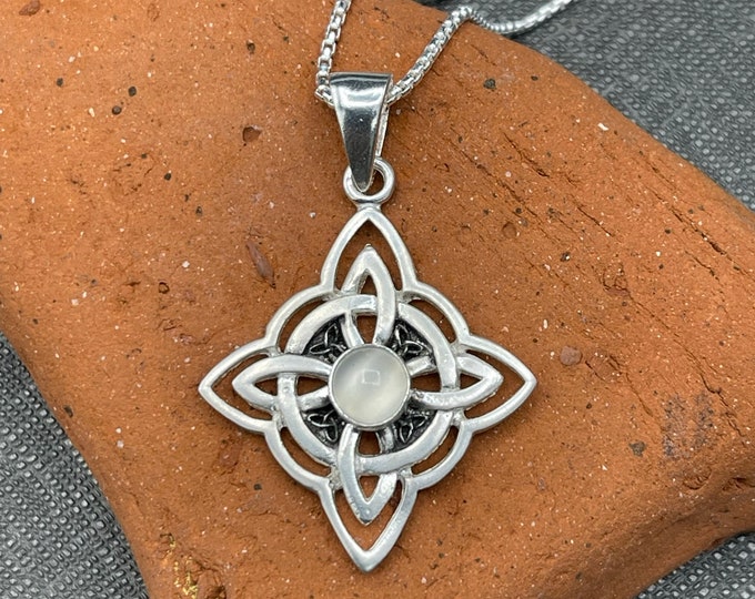 Sterling Silver Celtic Knot Necklace: Irish Moonstone Jewelry, Scottish Wedding, Gift For Her