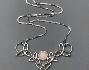 Celtic Trinity Knot Moonstone Necklace, Sterling Silver Irish Pendant, Victorian Jewelry, Gifts For Her, Scottish