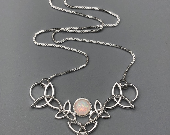 Celtic Trinity Knot Moonstone Necklace, Sterling Silver Irish Pendant, Victorian Jewelry, Gifts For Her, Scottish