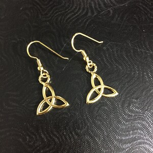 Celtic Trinity Knot Earrings, Sterling Silver with 24K Gold Plate Overlay, Sterling Silver, Handmade Irish Trinity Knot Earrings 24K GP image 4