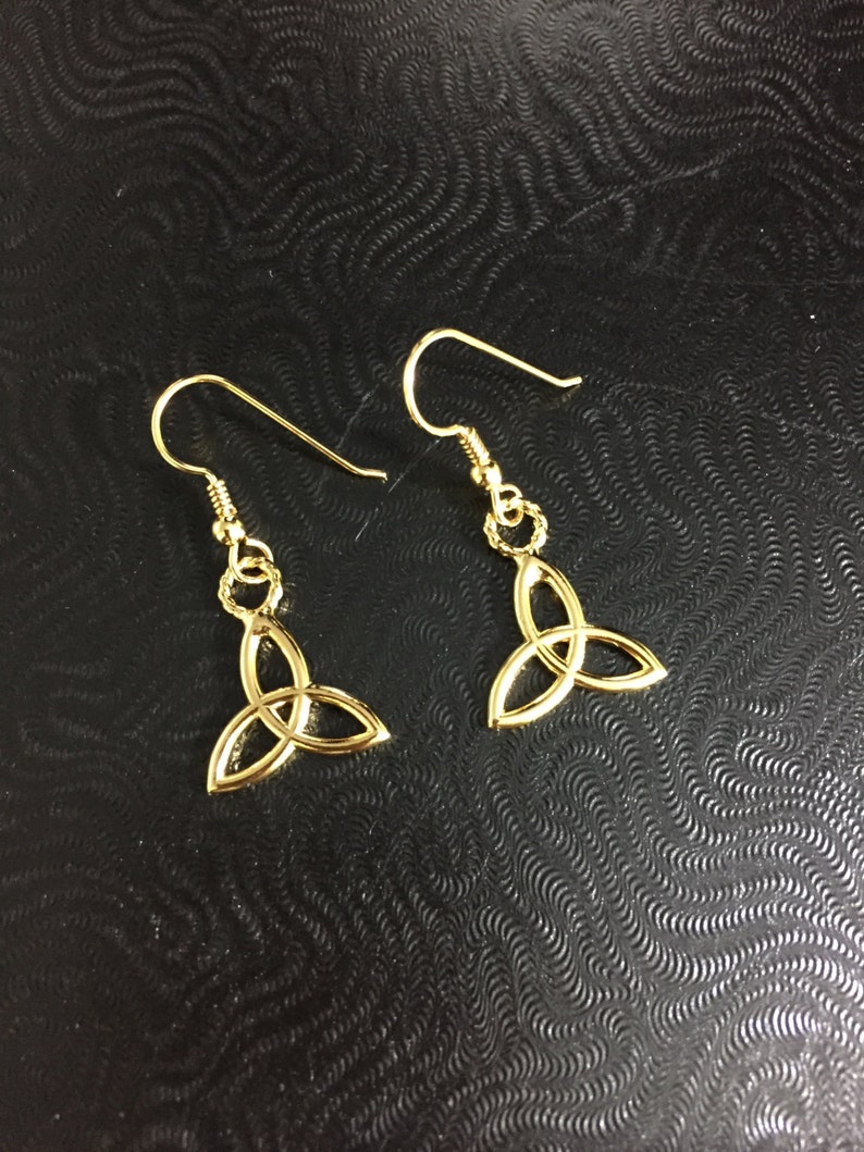 Celtic Trinity Knot Earrings, Sterling Silver with 24K Gold Plate Overlay, Sterling Silver, Handmade Irish Trinity Knot Earrings 24K GP image 4