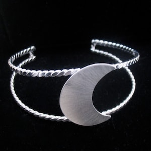 Crescent Moon Bracelet Cuff in Sterling Silver, Artisan Waxing Waning Moon Bracelet, Stevie Nicks Style Jewelry
