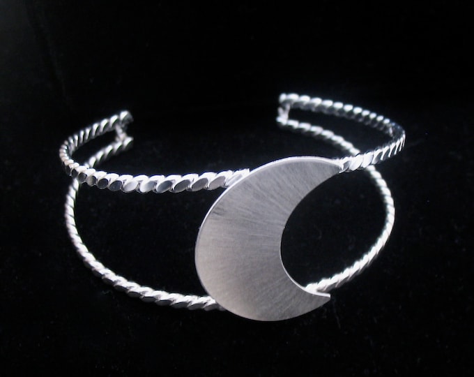 Crescent Moon Bracelet Cuff in Sterling Silver, Artisan Waxing Waning Moon Bracelet, Stevie Nicks Style Jewelry