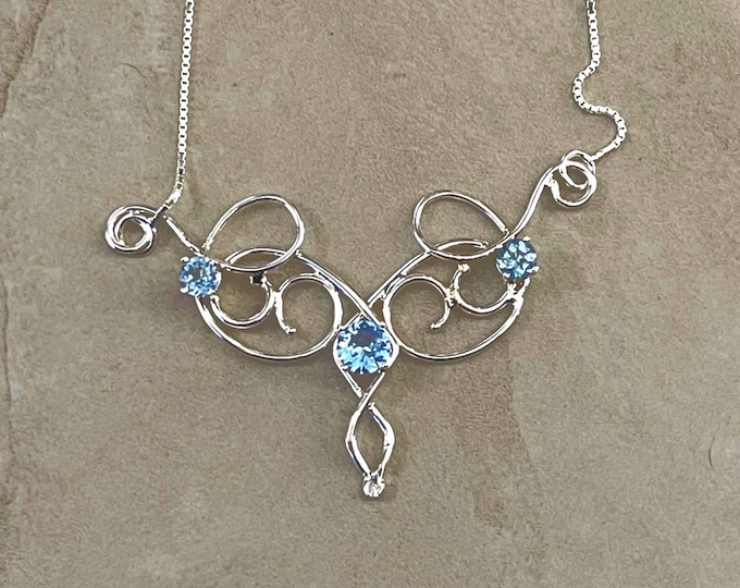 Handmade Sterling Silver Peridot Emerald Necklace: Bohemian Elvish Wirework Necklace, Gifts For Her