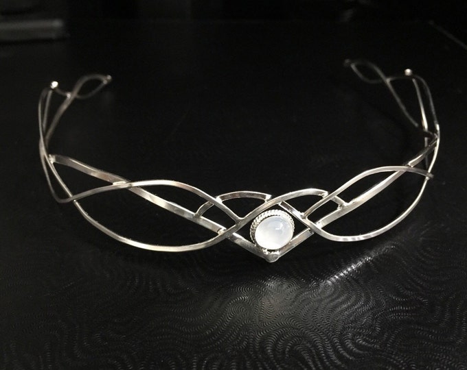 Sterling Silver Moonstone Wedding Tiara: Elvish Bridal Circlet