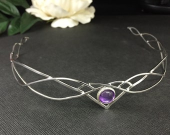 Elvish Wedding Moonstone Tiara in Sterling Silver, Artisan Bridal Circlet, Faery Hair Jewelry, Fantasy Headpieces, Gifts For Her, Heirloom