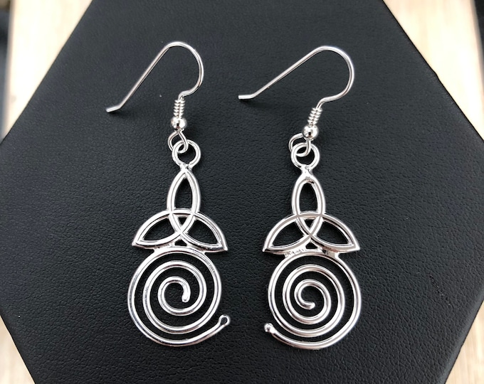 Celtic Spiral Trinity Knot Earrings with Dangle Hooks - Sterling Silver 925Cute Earr