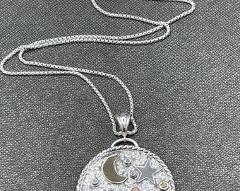 Tri-Metal Southwest Necklace: Sterling Silver, Copper, 14K Gold Cactus Mountain Pendant, Hiking, Adventure, Gifts For Her