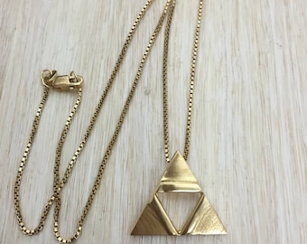 TriForce Cosplay Inspired Necklace In Sterling Silver with 24K Plate, Hyrule Triangle Necklace, 24K Gold Plate Overlay, Legend of Zelda