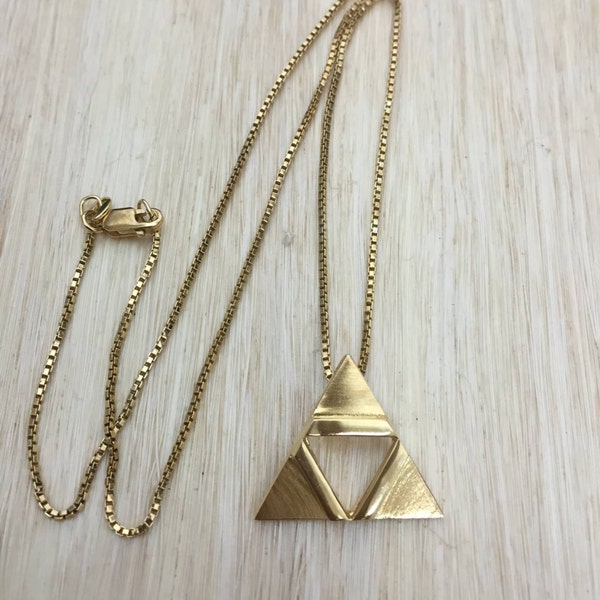 TriForce Cosplay Inspired Necklace In Sterling Silver with 24K Plate, Hyrule Triangle Necklace, 24K Gold Plate Overlay, Legend of Zelda