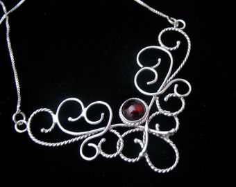 Bohemian Butterfly Necklace in Sterling Silver with 8mm Gemstone,  Fae Renaissance Elvish Necklaces, Boho Style, Victorian Necklace