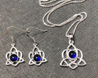 Celtic Knot Amethyst Sterling Silver Jewelry Set: Irish Earrings & Necklace
