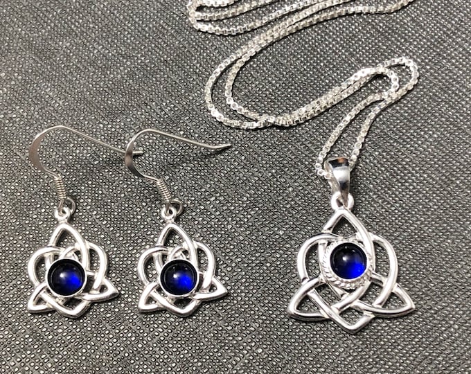 Celtic Knot Amethyst Sterling Silver Jewelry Set: Irish Earrings & Necklace