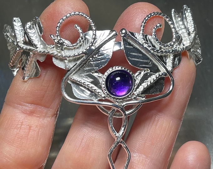 Woodland Amethyst Bracelet Cuff in Sterling Silver, Irish Leaf Cuff Bracelet, Fae Elvish Woodland, Gifts For Her