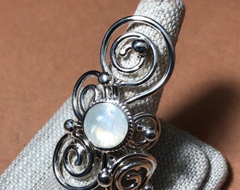 Bohemian Sterling Silver Artisan Gemstone Ring, Art Nouveau Statement Rings, Abstract Swirl Finger Jewelry