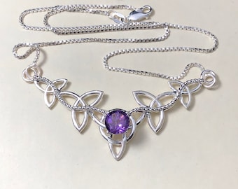 Celtic Trinity Knot Emerald Necklace: Sterling Silver Irish Jewelry, Gifts For Her