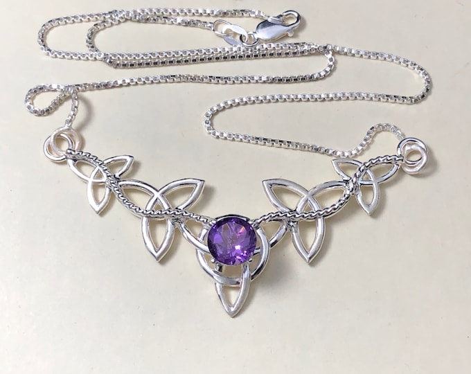 Celtic Trinity Knot Emerald Necklace: Sterling Silver Irish Jewelry, Gifts For Her