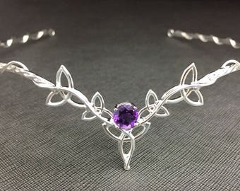 Celtic Trinity Knot Amethyst Tiara: Sterling Silver Wedding Headpiece