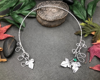 Woodland Elvish 4mm Emerald Necklet Torc Choker in Sterling Silver, Neck Rings, Handmade Neck Torcs, Wedding Accessories, Bohemian Bridal