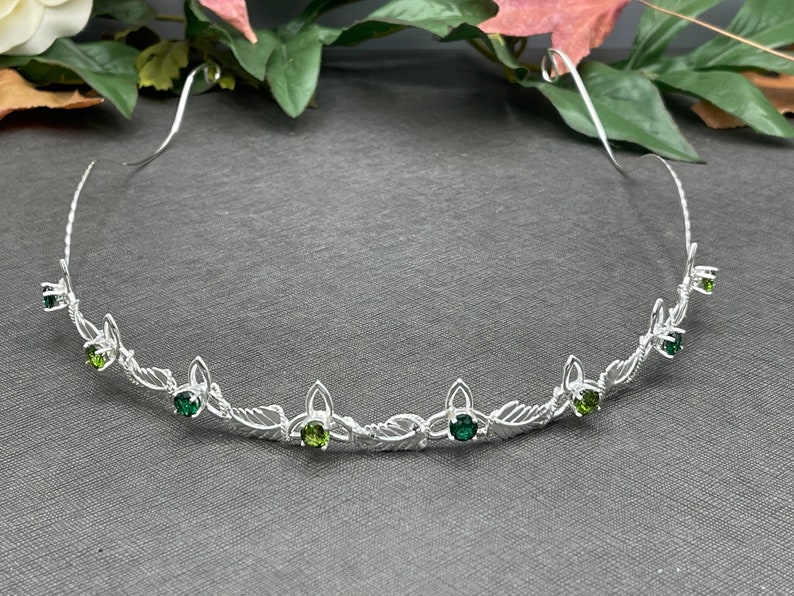 Gemstone Tiara Headpiece Sterling Silver, Woodland Wedding Tiara, Celtic Knot Gemstone Diadem, Renaissance Wedding Headband image 1