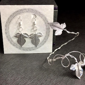 Sterling Silver Leaf Bracelet Cuff and Earring Set, Artisan Jewelry image 1