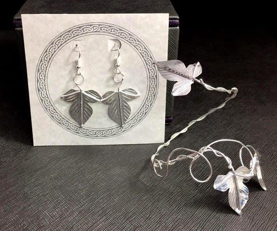 Sterling Silver Leaf Bracelet Cuff and Earring Set, Artisan Jewelry