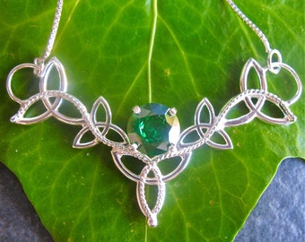 Celtic Knot Irish Emerald, Sapphire, Amethyst Necklace in Sterling Silver, Gifts For Her, Birthday Presents, Irish Wedding