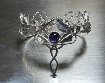 Woodland Amethyst Bracelet Cuff in Sterling Silver, Irish Leaf Cuff Bracelet, Fae Elvish Woodland, Gifts For Her