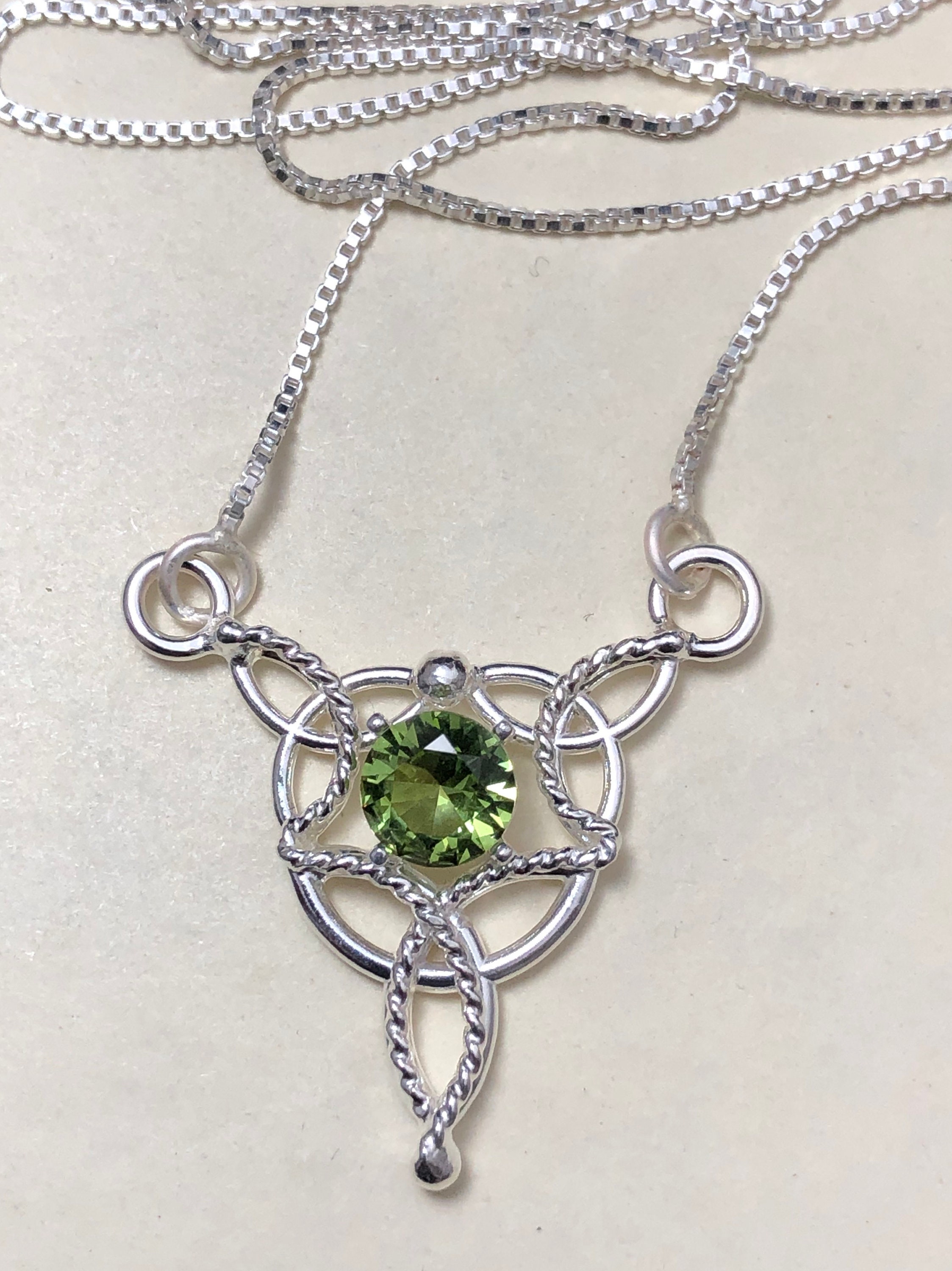 Celtic Knot Emerald Aquamarine Amethyst Necklaces in Sterling Silver