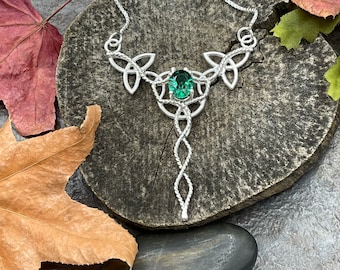 Celtic Knot Emerald, Sapphire, Amethyst Necklace, Irish Wedding Jewelry, Gifts For Her, Bohemian Jewelry, Sterling Silver Necklaces