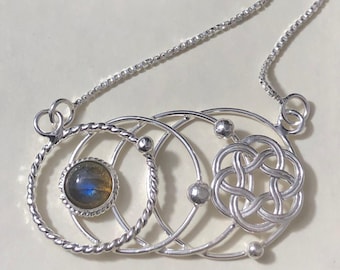 Sterling Silver Celtic Knot Gemstone Necklace: Irish Celestial Jewelry, Bohemian Jewelry, Gifts For Her