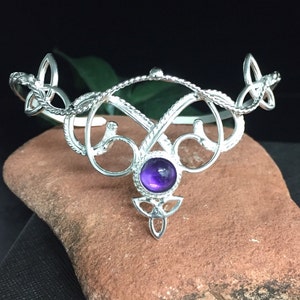Celtic Knot Gemstone Cuff Bracelet in Sterling Silver, Irish Bracelet, Gifts For Her, Renaissance Gemstone Bracelet, Victorian Style Amethyst