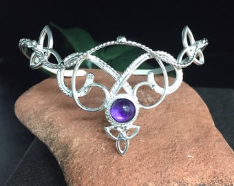 Celtic Knot Gemstone Cuff Bracelet in Sterling Silver, Irish Bracelet, Gifts For Her, Renaissance Gemstone Bracelet, Victorian Style