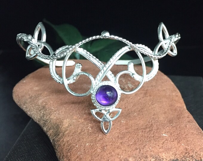 Celtic Knot Gemstone Cuff Bracelet in Sterling Silver, Irish Bracelet, Gifts For Her, Renaissance Gemstone Bracelet, Victorian Style