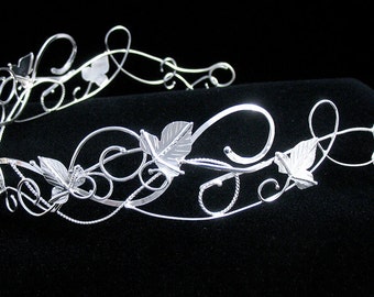 Sterling Silver Leaf Wedding Crown, Elvish Bridal Tiara, Bohemian Headpiece