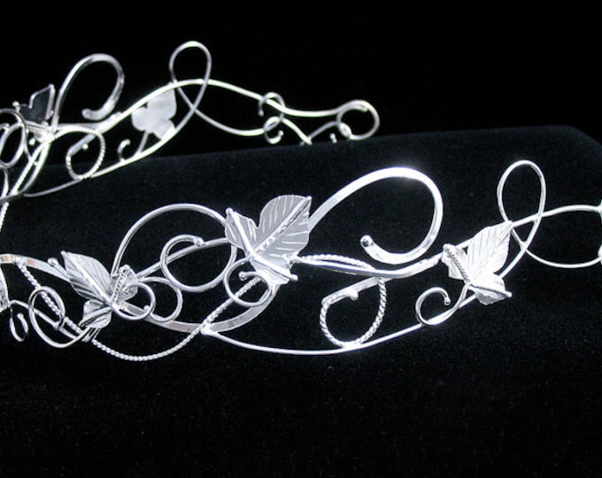 Sterling Silver Leaf Wedding Crown, Elvish Bridal Tiara, Bohemian Headpiece