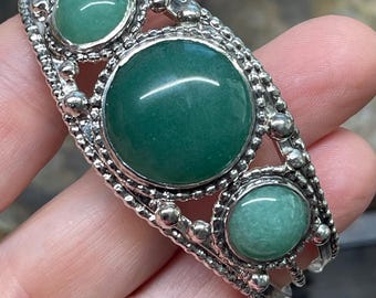 Sterling Silver Aventurine Bracelet Cuff Handmade, Bohemian Cuff Bracelet, Art Nouveau Bracelet, Gifts For Her