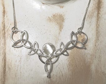 Celtic Trinity Knot 8mm Moonstone Necklace In Sterling Silver, Irish Necklace Pendant, Celtic Wedding Jewelry, Gifts For Her