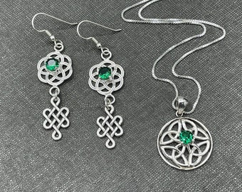 Celtic Knot Sterling Silver Necklace and Earrings Set, Irish Jewelry, Celtic Knot Necklace with Matching Earrings, Gifts For Her