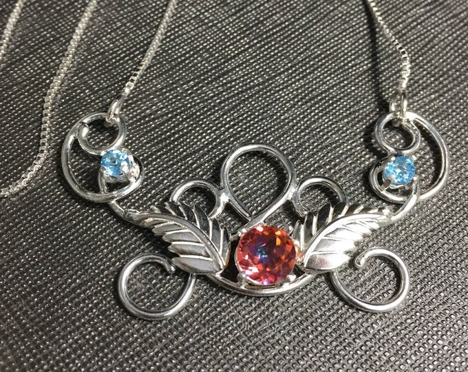 Bohemian Topaz Necklace in Sterling Silver, Renaissance Necklaces, Bridal Gifts For Her, Handmade Artisan Statement Necklace