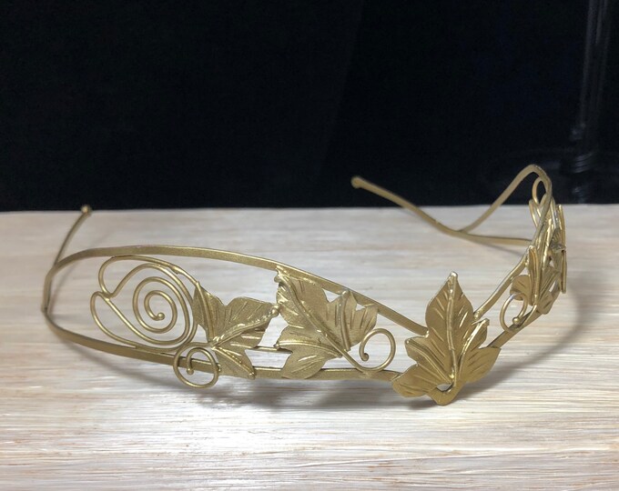 Woodland Bridal Tiara in Sterling Silver with 24K Gold Plating, Leaf Bridal Circlets, Rustic Wedding Circlet, Fae Wedding