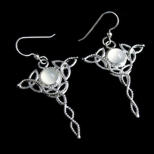 Celtic Trinity Knot Moonstone Drop Earrings in Sterling Silver, Irish Dangle Earrings, Gifts For Her, Cute Celtic Triquetra Earrings