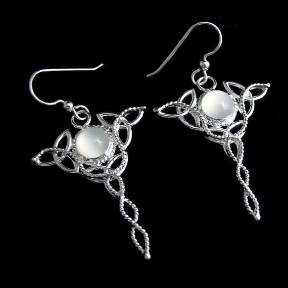 Pendientes Celtas De Plata De Ley Con Piedras Lunares, Pendientes