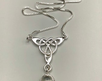 Celtic Knot Gemstone Drop Necklaces Sterling Silver, Gifts For Her, Irish Necklaces, Moonstone Celtic Jewelry, Handmade Celtic Jewelry