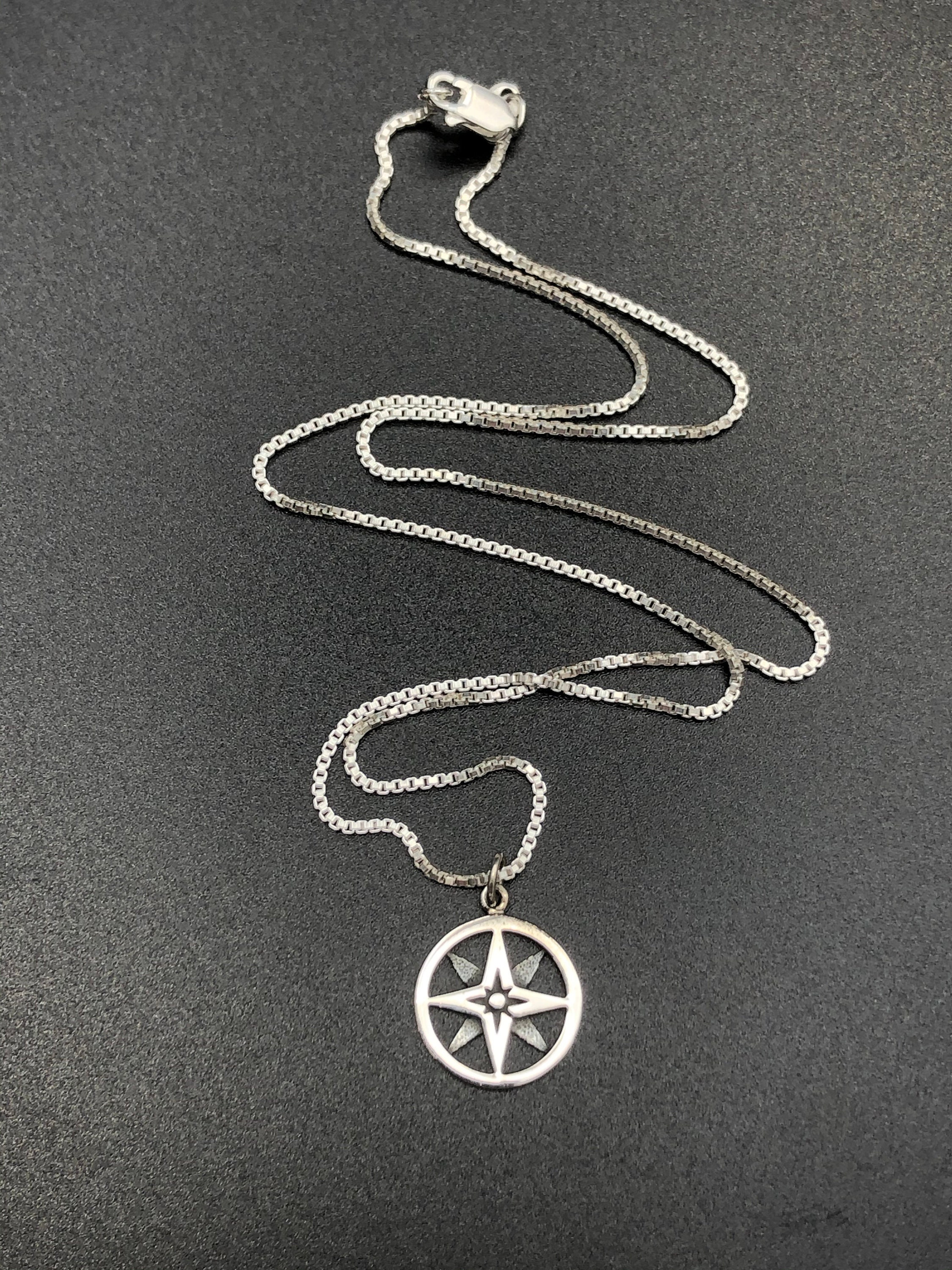 Northern Star Celestial Compass Style Necklace in Sterling Silver