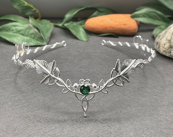 Celtic Woodland Emerald Wedding Tiara in Sterling Silver with Gemstone, Woodland Bridal Tiara, Celtic Weddings, Trinity Knot Celtic Diadems