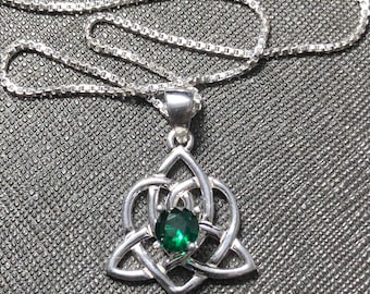 Celtic Sisters Knot Emerald Necklace in Sterling Silver, Irish Necklace, Gifts For Her, Charmed TV Show, Celtic Jewelry